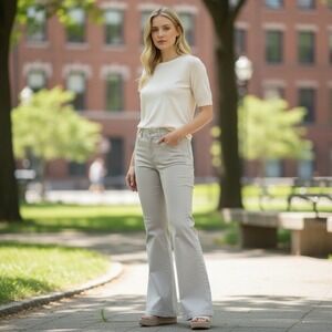 Level 99 Women's 31 Tanya High Rise Flare Pants Stretch Linen Tencel Taupe New